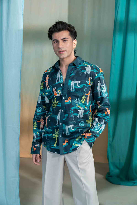 SHIRTS Fragrant Journey Printed Shirt (Lucid Teal)