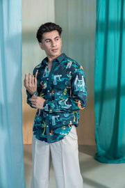 SHIRTS Fragrant Journey Printed Shirt (Lucid Teal)