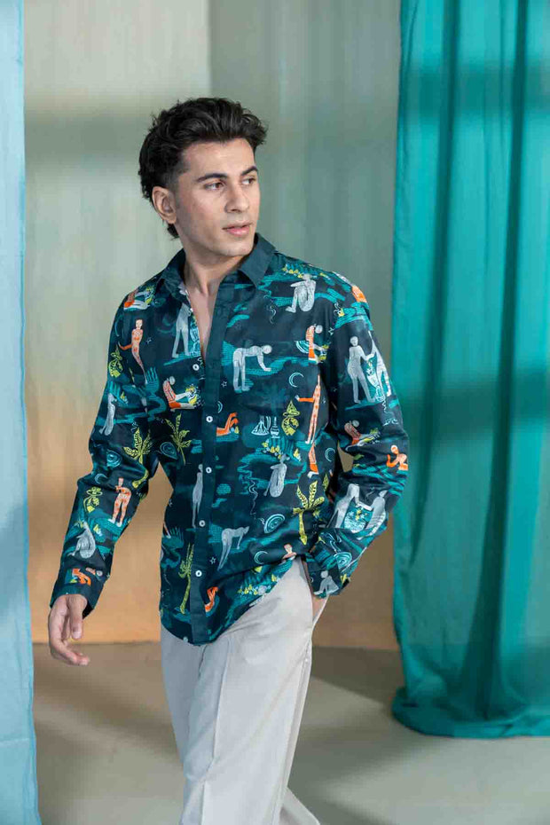 SHIRTS Fragrant Journey Printed Shirt (Lucid Teal)