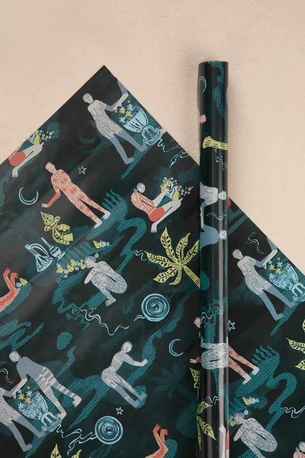 WRAPPING PAPERS Fragrant Journey Flame Teal Gift Wrapping Paper