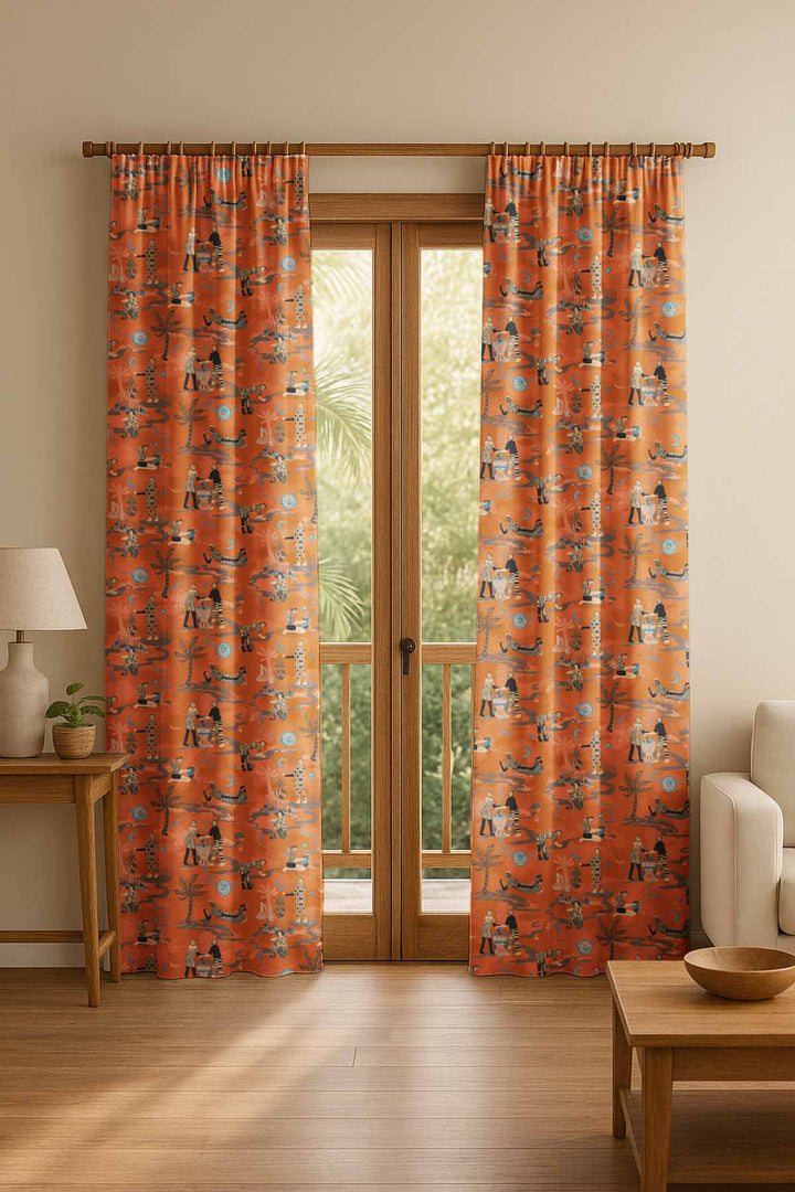PRINT & PATTERN HEAVY FABRICS Fragrant Journey Dusky Red Printed Heavy Fabric And Curtains