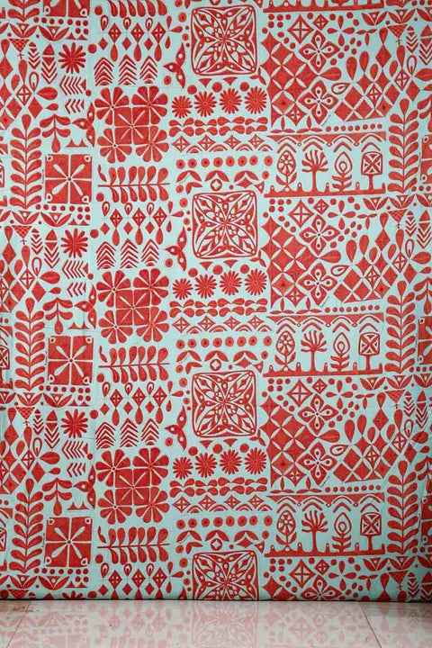 COTTON FABRIC AND CURTAINS Freedom Folk Cotton Fabric And Curtains (Coral)