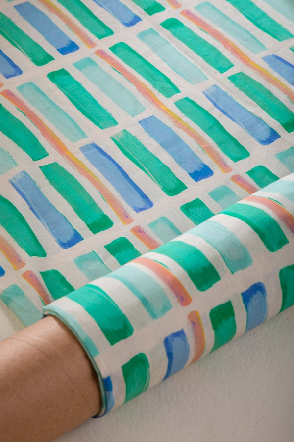 Geo Block Celadon Green Printed Upholstery Fabric