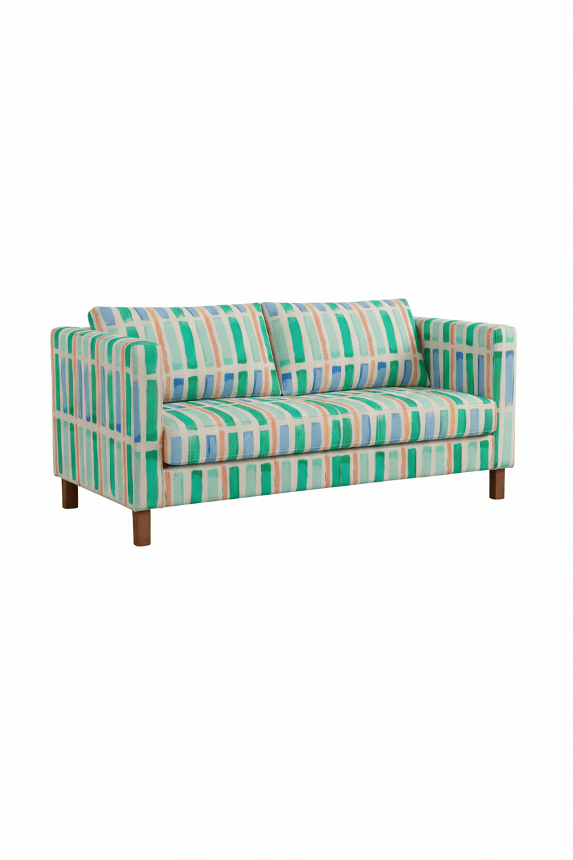 PRINT & PATTERN UPHOLSTERY FABRICS Geo Block Celadon Green Printed Upholstery Fabric