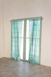 CURTAINS Geo Block Celadon Green Sheer Curtain