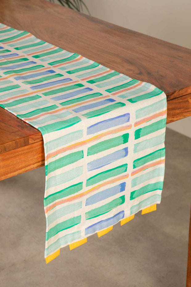 TABLE RUNNERS Geo Block Celadon Green Table Runner