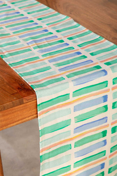 TABLE RUNNERS Geo Block Celadon Green Table Runner