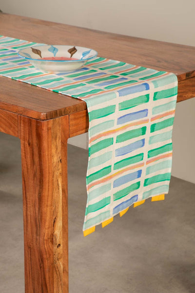 TABLE RUNNERS Geo Block Celadon Green Table Runner