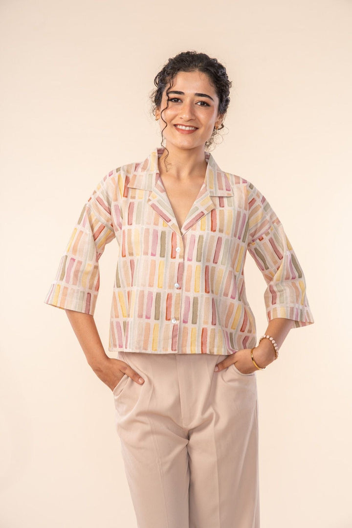 TOPS Geo Blocks Crop Top (Sand Lines)