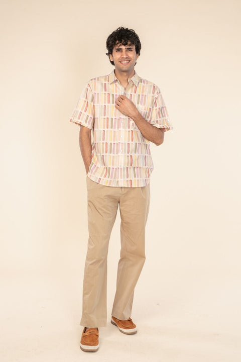 SHIRTS Geo Blocks Printed Shirt (Sand Lines)