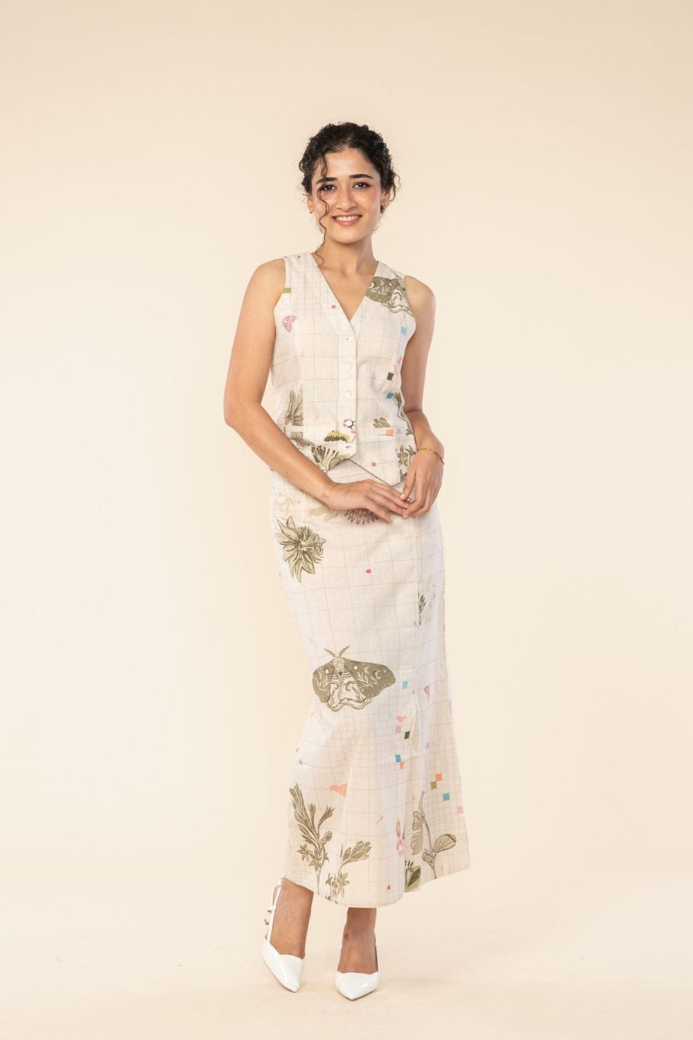 BOTTOMS Geo Botanics Midi Skirt (Miniature Moss)