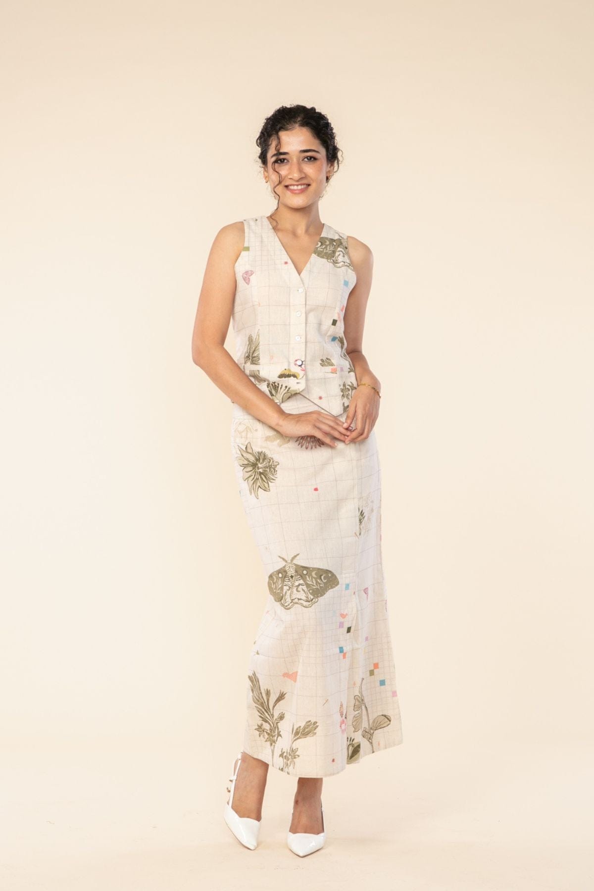 BOTTOMS Geo Botanics Midi Skirt (Miniature Moss)