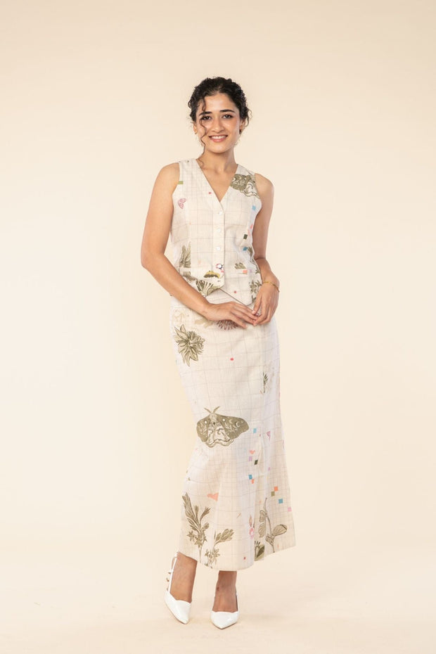 BOTTOMS Geo Botanics Midi Skirt (Miniature Moss)