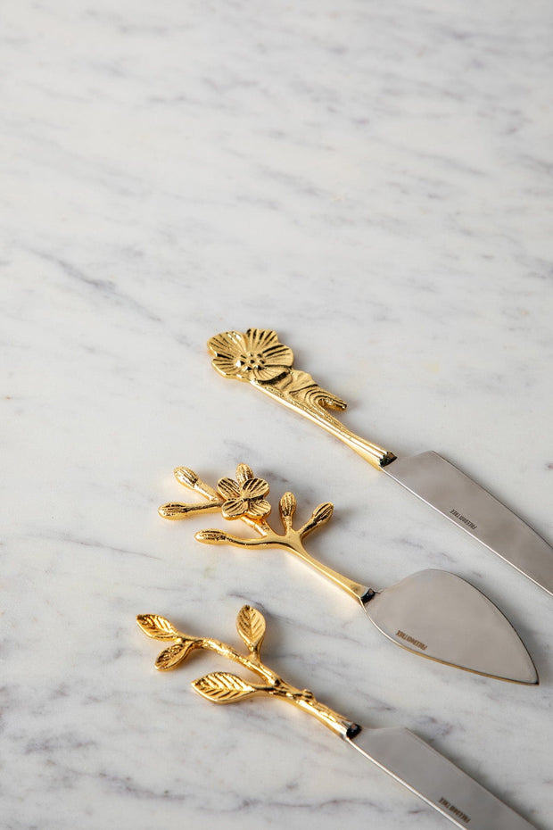 SERVING CUTLERY Golden Leaf Cheese Knife Set