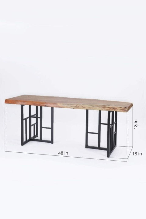 BENCHES Grid Live Edge Acacia Wood And Metal Bench