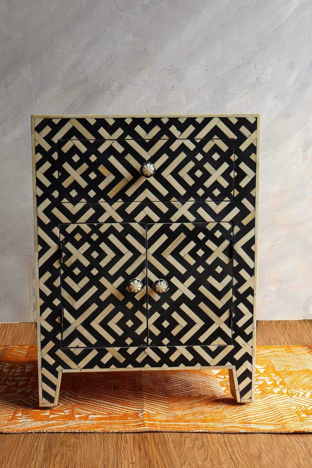 BEDSIDE TABLES Grid Handcrafted Inlay Bedside Table