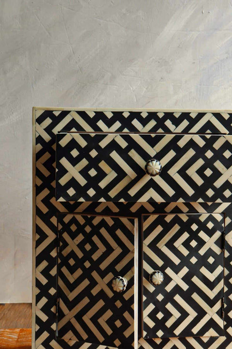 BEDSIDE TABLES Grid Handcrafted Inlay Bedside Table