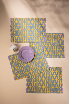Gyamati Grey Yellow Table Mat (Set Of 4)