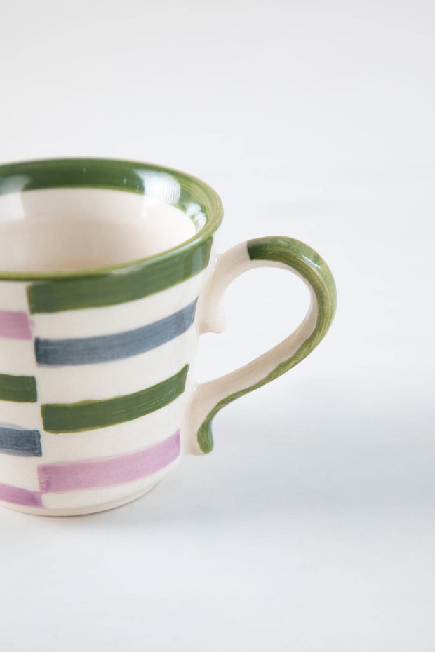 MUGS & CUPS Gyamati Stripes Mauve Ribbed Coffee Mug (Set Of 4)