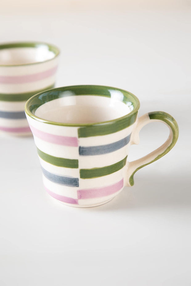 MUGS & CUPS Gyamati Stripes Mauve Ribbed Coffee Mug (Set Of 4)