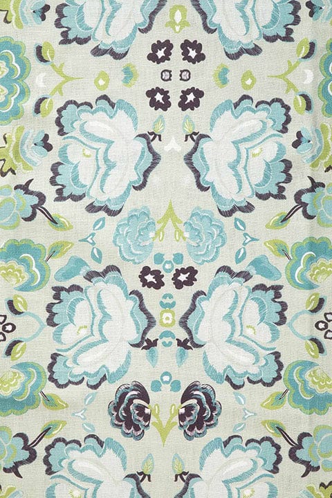 PRINT & PATTERN UPHOLSTERY FABRICS Gypsy Rose Misty Blue Printed Upholstery Fabric