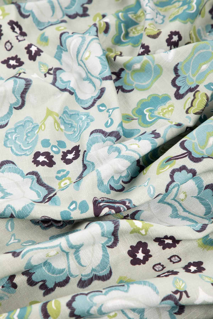 PRINT & PATTERN UPHOLSTERY FABRICS Gypsy Rose Misty Blue Printed Upholstery Fabric