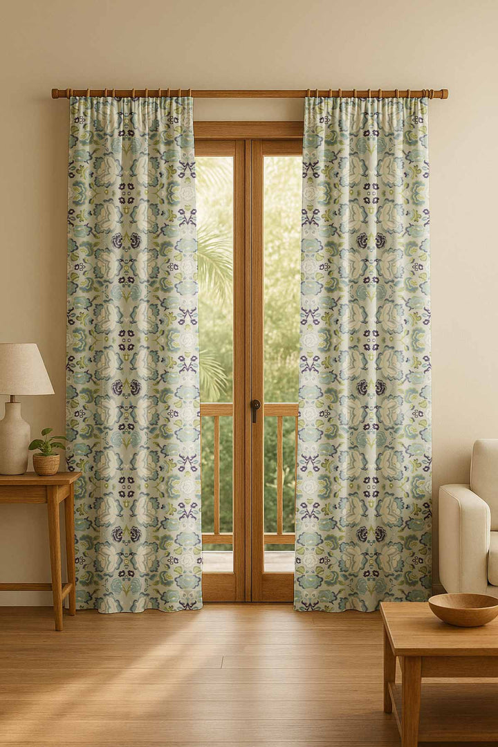 CURTAINS Gypsy Rose Misty Blue Cotton Drapes And Blinds