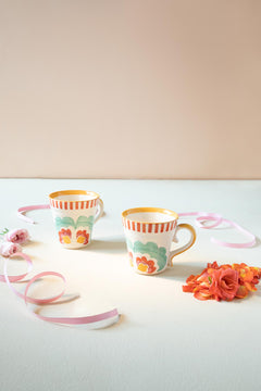 Gypsy Rose Ceramic Ribbed Coffee Mug (Set Of 2)