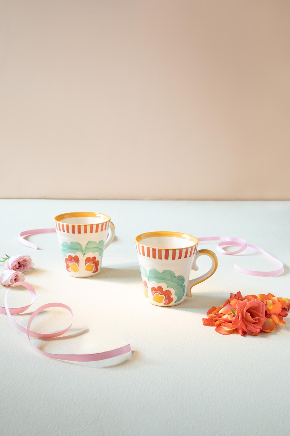 Gypsy Rose Ceramic Ribbed Coffee Mug (Set Of 2)