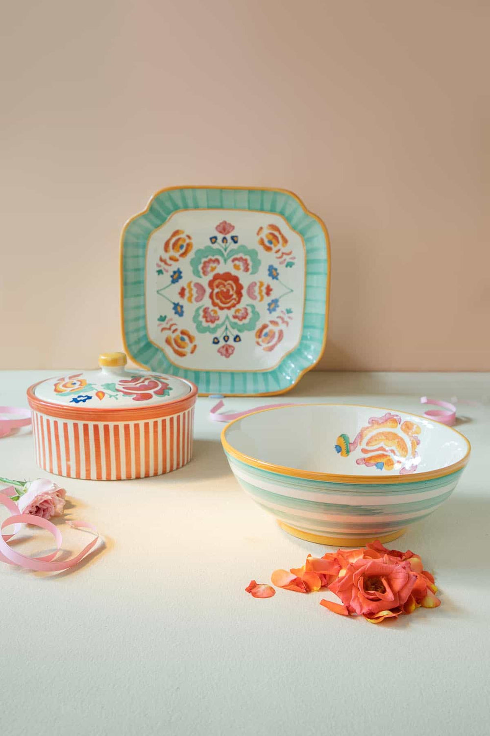 SERVING BOWLS Gypsy Rose Ceramic Round Bowl (Set Of 2)