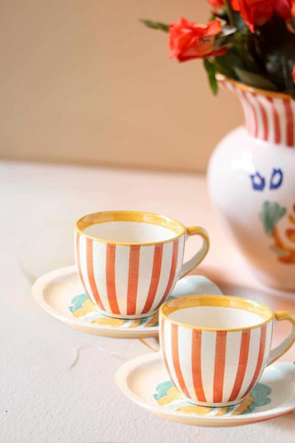 Gypsy Rose Ceramic Tea Cup And Saucer Set (Set Of 2)