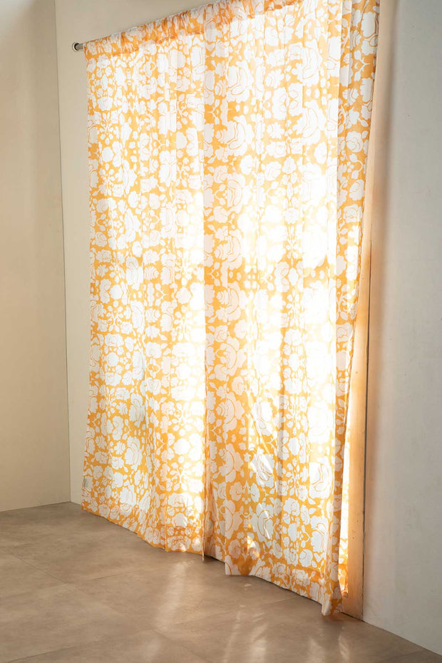 CURTAINS Gypsy Rose Yellow And White Sheer Curtain