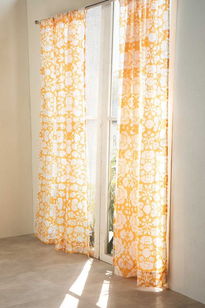 CURTAINS Gypsy Rose Yellow And White Sheer Curtain