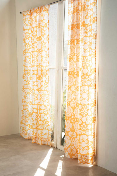 PRINT & PATTERN SHEER FABRICS Gypsy Rose Yellow And White Sheer Fabric And Curtains