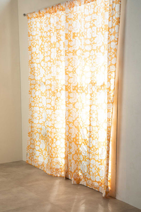 PRINT & PATTERN SHEER FABRICS Gypsy Rose Yellow And White Sheer Fabric And Curtains