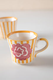 MUGS & CUPS Gypsy Stripes Yellow Ribbed Coffee Mug (Set Of 4)