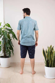 SHIRTS Half And Half Printed Shirt (Blue And Grey)