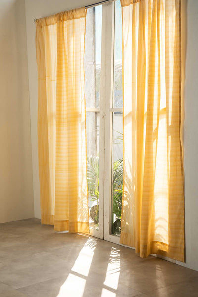 PRINT & PATTERN SHEER FABRICS Half And Half Amber Yellow Sheer Fabric And Curtains