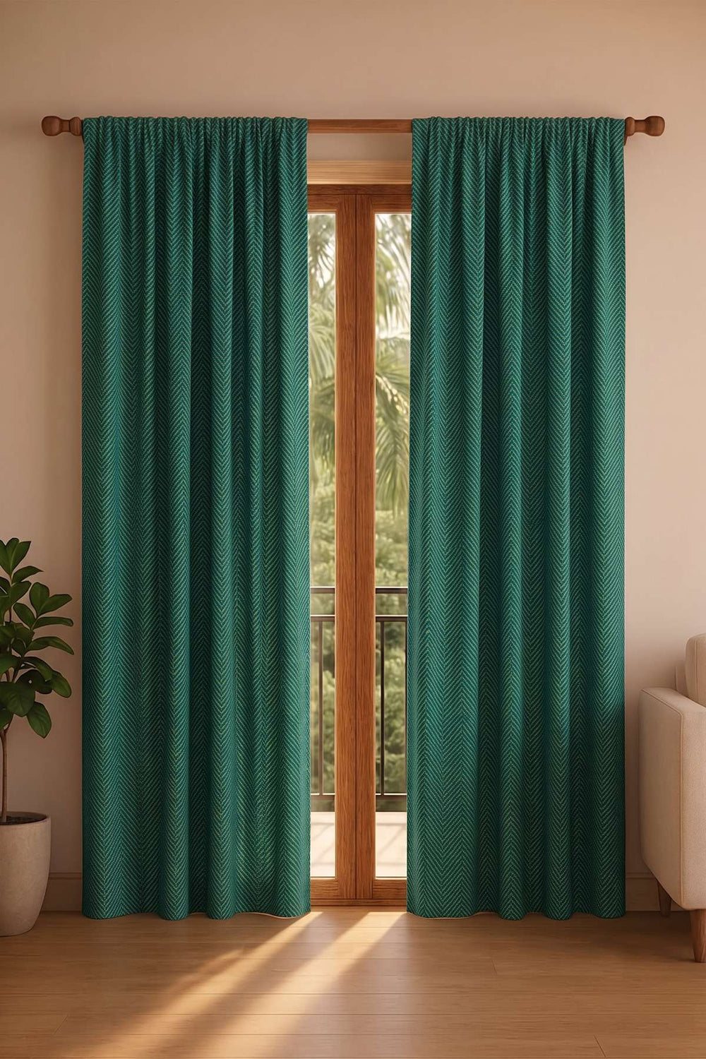 Herringbone Astral Green Cotton Drapes And Blinds