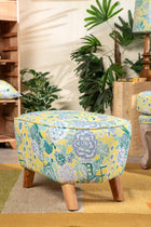 Hexa Long Pouffe in Damask Rose Yellow Fabric