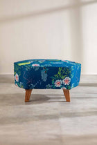 Hexa Long Pouffe in Moonflower Moonlit Blue Fabric