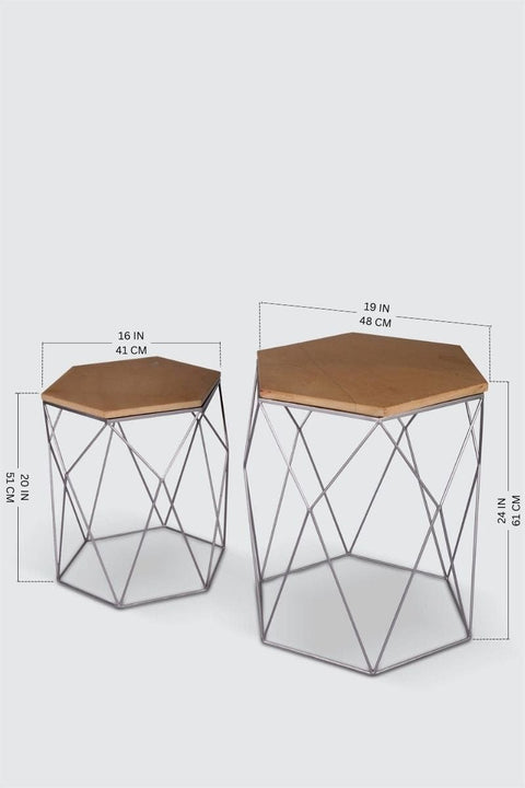 SIDE TABLES Hexagold Nested Side Table (Metal And Marble)