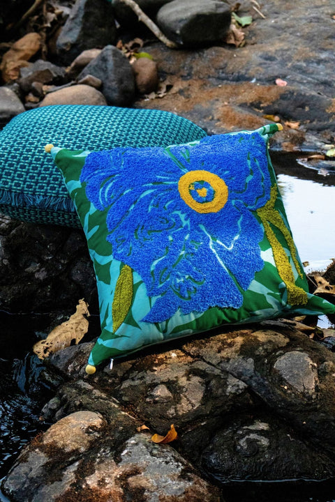 ACCENT CUSHIONS Himalyan Blue Poppy Blue Cushion Cover (41 X 41 Cm)