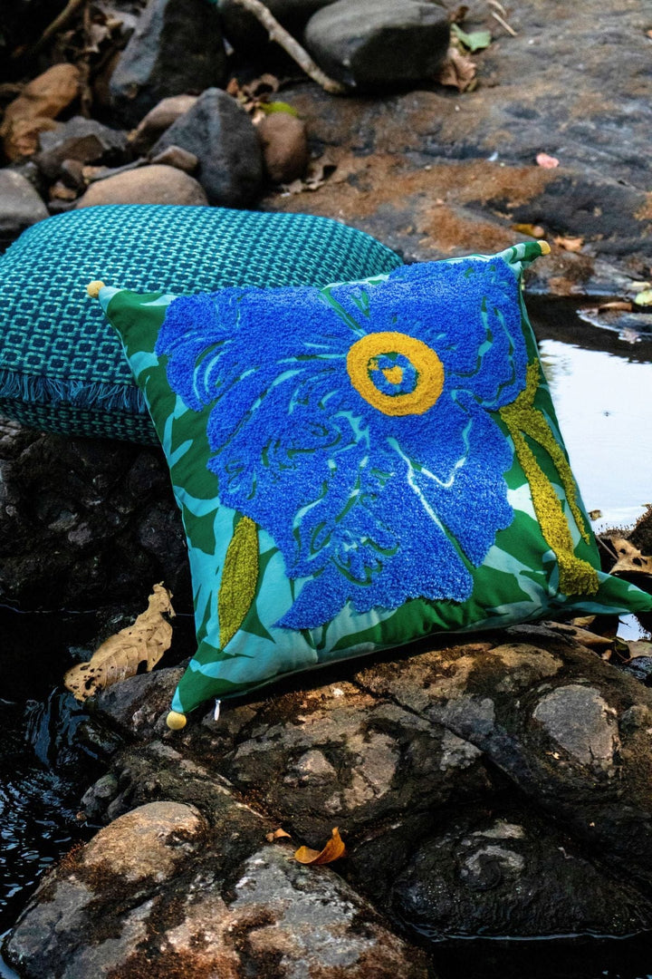 ACCENT CUSHIONS Himalyan Blue Poppy Blue Cushion Cover (41 X 41 Cm)