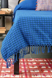 SOLID & TEXTURED BEDCOVERS Houndstooth Woven Cotton Bedcover (Midnight Blue)