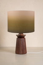 Inti Wood Table Lamp with Akshaya Drum Lampshade (Olive Green)