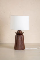 Inti Wood Table Lamp with Solid Drum Lampshade (Off White)