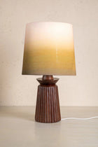 Inti Wood Table Lamp with Akshaya Taper Lampshade (Olive Green)
