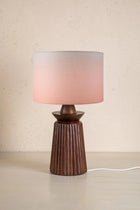 Inti Wood Table Lamp with Tama Drum Lampshade (Soft Pink)