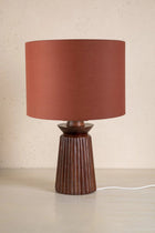 Inti Wood Table Lamp with Solid Drum Lampshade (Rust Red)